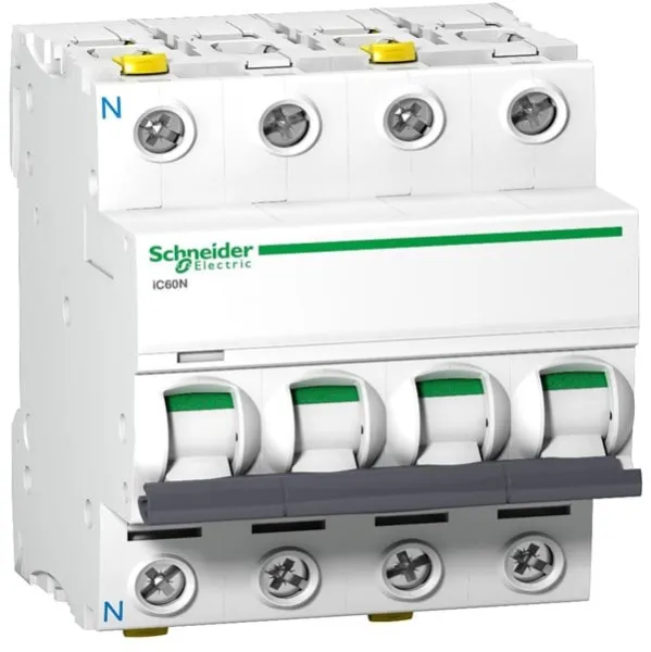 Schneider Electric Acti9 automatsäkring ic60n, 3p+n 10a c, med dubbel terminal, 72 mm